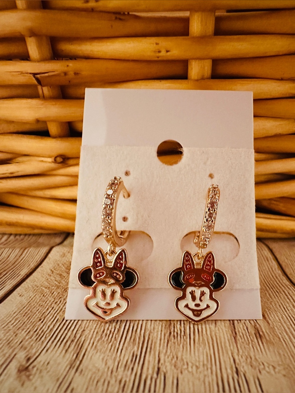 Gold-tone Pink Minnie Mouse Hoop Drop Earrings for Kids/adults*Brand New💗